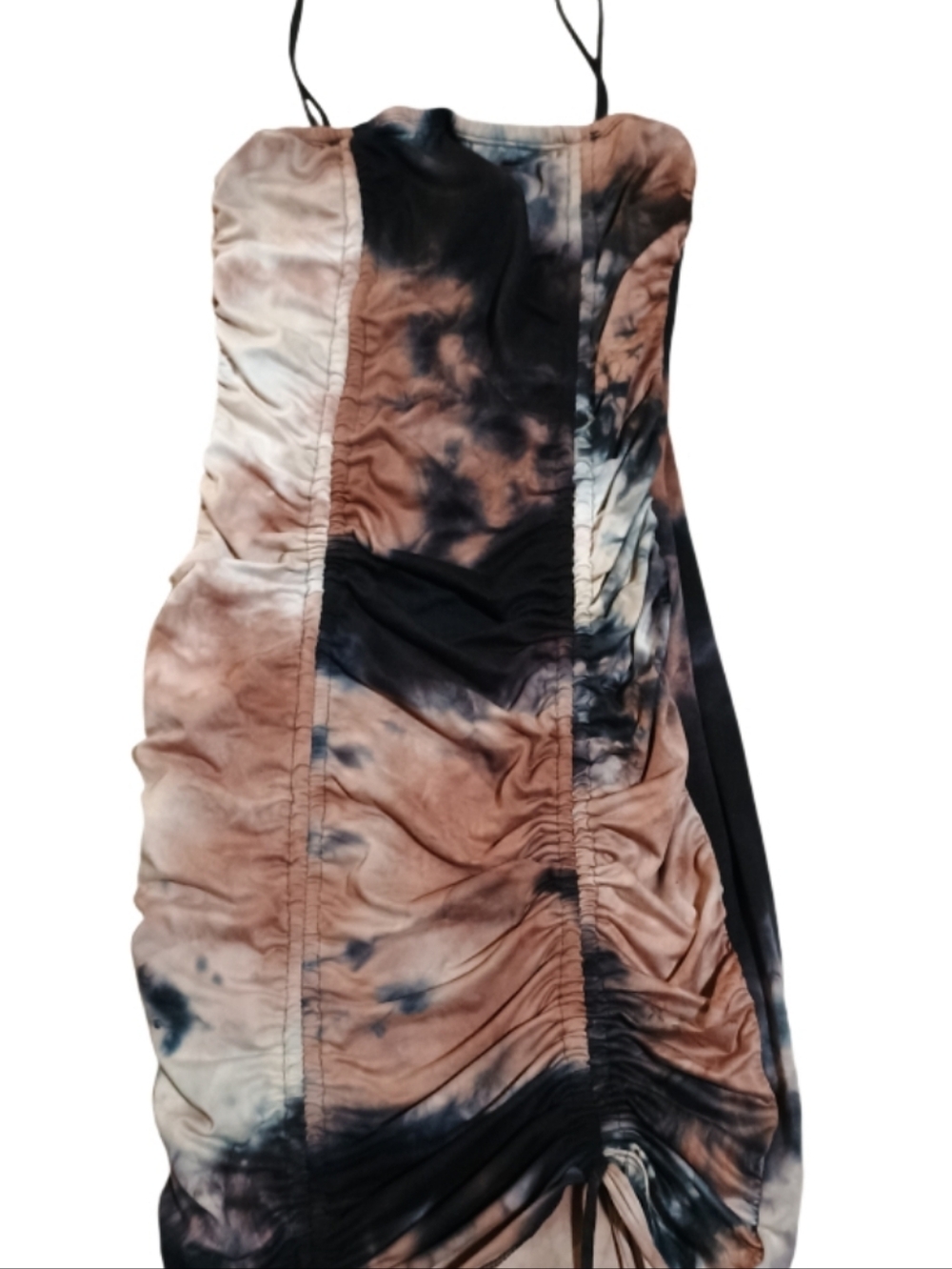 Fashion Nova Tie-Dye Ruched Spaghetti Strap Midi Dress - Brown & Black - Picture 3 of 3